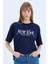 Oversize Geniş Kalıp Bisiklet Yaka Baskılı Kısa Kollu Tişört E5057AX25SP 7