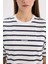 Oversize Geniş Kalıp Bisiklet Yaka Çizgili Penye Kısa Kollu Tişört E5058AX25SP 11