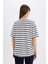 Oversize Geniş Kalıp Bisiklet Yaka Çizgili Penye Kısa Kollu Tişört E5058AX25SP 12