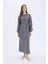 Regular Fit Bisiklet Yaka Desenli Kuşaklı Uzun Kollu Maxi Elbise E5247AX25SP 8