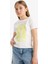 Kız Çocuk Slim Fit Dar Kesim Bisiklet Yaka Baskılı Kısa Kollu Tişört E5897A825SM 10