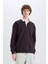 Boxy Fit Polo Yaka Basic Düz Sweatshirt 8