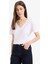%100 Pamuk Regular Fit V Yaka Basic Düz Kısa Kollu Beyaz Tişört W9578AZ25SP 11