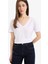 %100 Pamuk Regular Fit V Yaka Basic Düz Kısa Kollu Beyaz Tişört W9578AZ25SP 13