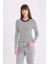 Slim Fit Dar Kesim Bisiklet Yaka Çizgili Uzun Kollu Tişört D3754AX25SP 9