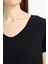 Regular Fit V Yaka Basic Düz Kısa Kollu Siyah Tişört K1507AZ25SM 13