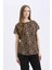 Regular Fit Leopar Desenli Bisiklet Yaka Kısa Kollu Bluz E7038AX25SP 9
