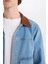 %100 Pamuk Slim Fit Dar Kesim Kontrast Yakalı Mevsimlik Baharlık Denim Ceket E6533AX25SP 17