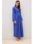 Regular Fit Bisiklet Yaka Gofre Dokulu Uzun Kollu Maxi Elbise E6597AX25SP 11