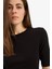 Bodycon Vücudu Saran Bisiklet Yaka Basic Düz Ribana Kısa Kollu Midi Elbise E6003AX25SP 14