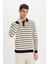 Standart Fit Polo Yaka Çizgili Triko Kazak E7604AX24WN 8