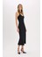 Bodycon Vücudu Saran Basic Düz Saten Kolsuz Maxi Siyah Abiye Elbise E7256AX25SP 12