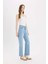 Straight Fit Yüksek Bel Bilek Boy Jean Yıkamalı Pantolon E3191AX25SP 11