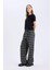 Wide Leg Kumaş Pijama Pantolon Geniş Bol Paça Kareli Normal Bel Lastikli Cepli D9548AX25SP 8