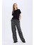 Wide Leg Kumaş Pijama Pantolon Geniş Bol Paça Kareli Normal Bel Lastikli Cepli D9548AX25SP 9