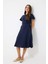 Bisiklet Yaka Yarasa Kollu Basic Düz Midi Elbise E6028AX25SP 12
