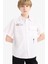 Erkek Çocuk Oversize Geniş Kalıp Polo Yaka Baskılı Poplin Kısa Kollu Gömlek E5034A825SM 10
