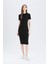 Bodycon Vücudu Saran Bisiklet Yaka Basic Düz Fitilli Kaşkorse Kısa Kollu Midi Elbise E6926AX25SP 7