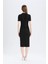 Bodycon Vücudu Saran Bisiklet Yaka Basic Düz Fitilli Kaşkorse Kısa Kollu Midi Elbise E6926AX25SP 12