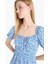 Coool Kare Yaka Çiçekli Bürümcük Kısa Kollu Mini Yazlık Elbise E0874AX25SM 12