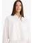 Oversize Geniş Kalıp Basic Düz Paraşüt Uzun Kollu Beyaz Gömlek E6693AX25SP 14