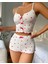 Beyaz Kalpli Kırmızı Fiyonklu Şortlu Crop Pijama Takımı 2