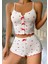 Beyaz Kalpli Kırmızı Fiyonklu Şortlu Crop Pijama Takımı 3