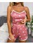 Pudra Pembe Kalp Desenli Askılı Tulum Pijama Takımı 3