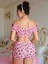 Çilek Desenli Off-Shoulder Crop Üst ve Şortlu Pijama Takımı 3