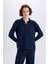 Relax Fit Polo Yaka Basic Düz Fitilli Kaşkorse Uzun Kollu Tişört B2404AX25SP 12