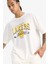 %100 Pamuk DeFactoFit NBA Los Angeles Lakers Oversize Geniş Kalıp Bisiklet Yaka Kısa Kollu Tişört E5871AX25AU 15