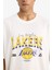%100 Pamuk DeFactoFit NBA Los Angeles Lakers Oversize Geniş Kalıp Bisiklet Yaka Kısa Kollu Tişört E5871AX25AU 19