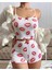 Beyaz Kırmızı Dudak Desenli Askılı Şortlu Pijama Takımı 1