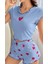 Mavi Çilek Desenli Şortlu Crop Üst Pijama Takımı 1
