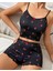 Siyah Çilek Desenli Askılı Şortlu Pijama Takımı 1