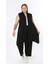 Kadın Büyük Beden Asimetrik Kesim Yelek Esnek Viskon Hırka 25005 Siyah 1