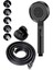 Siyah 3'lü Turbo Duş Başlığı Seti, 5 Fonksiyonlu, Su Tasarruflu, Örgülü Hortum ve Askı ile 1