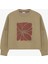 Çiçek Baskılı Oversize Sweatshirt Haki 1