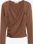 Kruvaze Yaka Drapeli Uzun Kollu Bluz Kahverengi 1