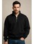 Regular Fit Dik Yaka Yarı Fermuarlı Şardonlu Siyah Erkek Sweatshirt - Prime 1