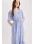 Regular Fit V Yaka Çiçek Desenli Kısa Kollu Midi Yazlık Elbise E8664AX25SM 10