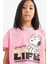 Kız Çocuk Snoopy Bisiklet Yaka Kısa Kollu Tişört E8160A825HS 11
