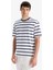 %100 Pamuk Boxy Fit Rahat Kesim Bisiklet Yaka Çizgili Kısa Kollu Tişört E1160AX25AU 12