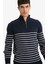 Standart Fit Yarım Fermuarlı Çizgili Triko Kazak F1522AX25AU 7