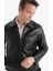 Slim Fit Dar Kesim Polo Yaka İç Cepli Fermuarlı Suni Deri Mont Ceket F0503AX25AU 12