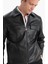 Slim Fit Dar Kesim Polo Yaka İç Cepli Fermuarlı Suni Deri Mont Ceket F0503AX25AU 13