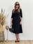 Kadın Uzun Truvakar Kol Bisiklet Yaka Midi Modal Elbise 3