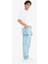 %100 Pamuk Relax Fit Rahat Kesim Düz Paça Kargo Cepli Jean Yıkamalı Pantolon F2381AX25SP 10