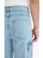 %100 Pamuk Relax Fit Rahat Kesim Düz Paça Kargo Cepli Jean Yıkamalı Pantolon F2381AX25SP 13
