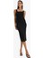 Bodycon Vücudu Saran Kare Yaka Basic Düz Fitilli Kaşkorse Askılı Midi Siyah Yazlık Elbise Z7577AZ25SM 8